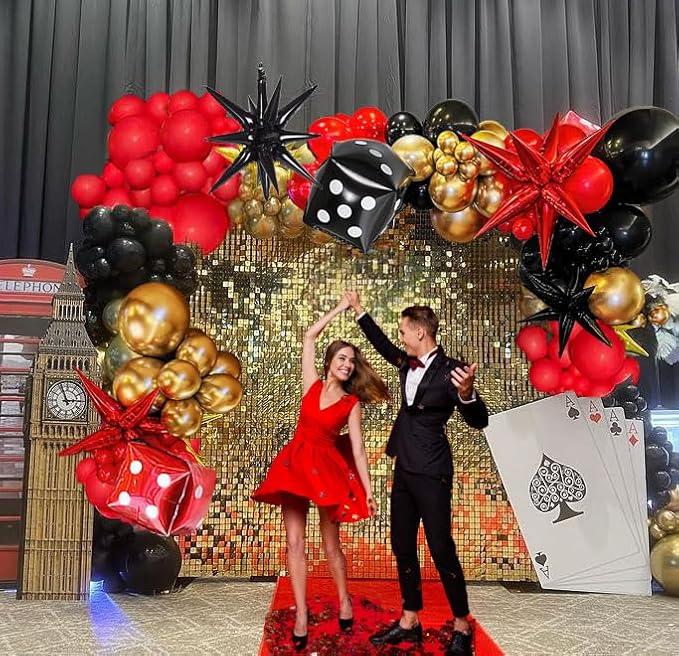 Casino Balloons Garland Arch Kit 124PCS red black and gold balloons