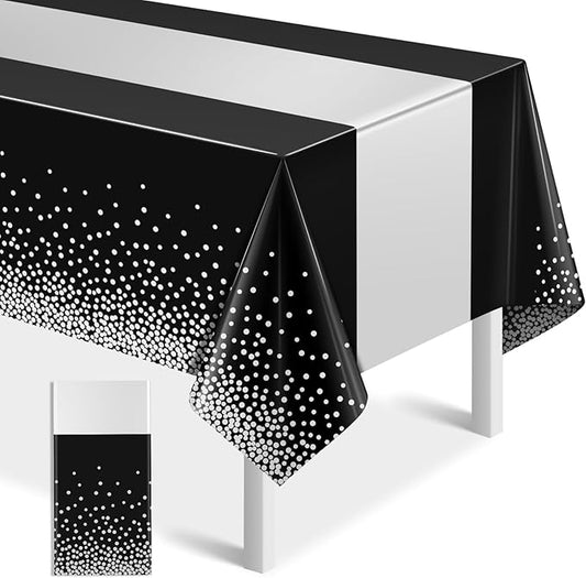 1Pcs Black Silver Tablecloth Party Decorations,Plastic Black Table