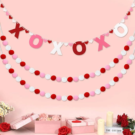 3pcs Valentine's Day Garland Felt Ball Garland 10ft Pompom Garland