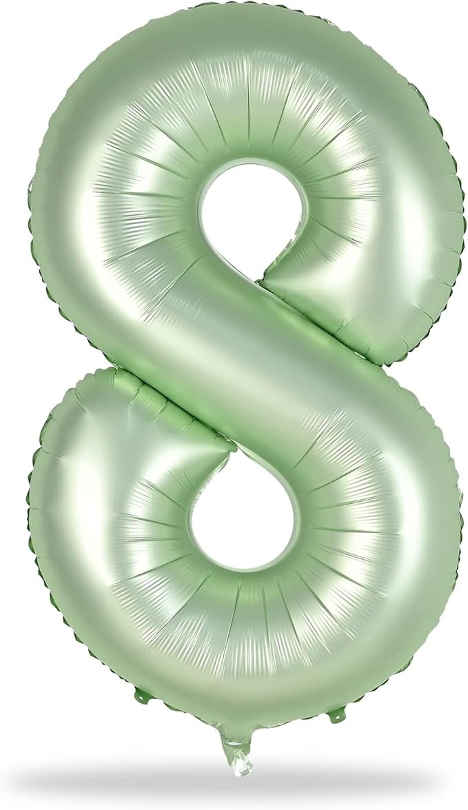 Sage Green Balloon Number 8, 40 Inch Large Self Inflating Foil Number