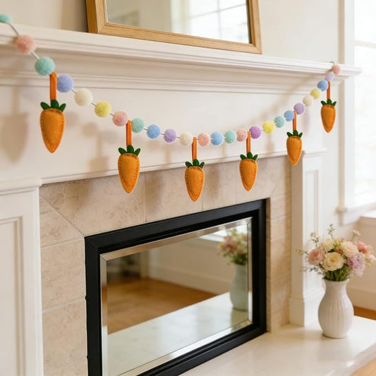 Easter Garland for Spring Party Decorations 2 Pack 6.5FT Pastel Pom