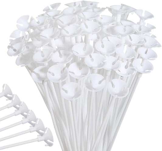 PP OPOUNT Upgraded Version 100 Pieces White Plastic Balloon Sticks