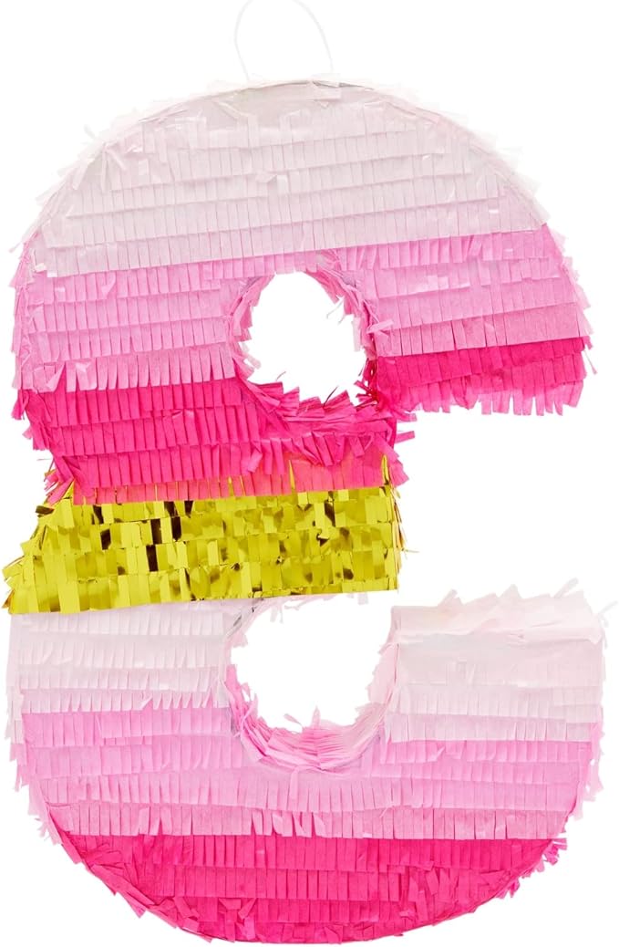 Number 3 Pinata Pink and Gold for Girls 3rd Birthday Party