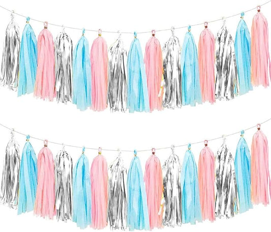 We Moment Gender Reveal Tissue Paper Tassel Banner for