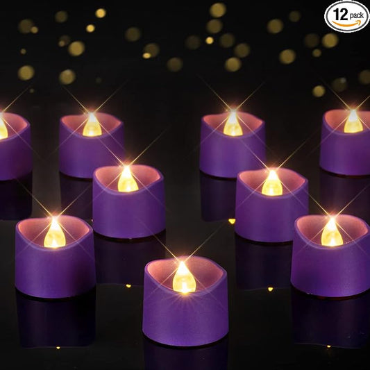 Homemory Purple Tea Lights Candles Battery Operated, 200+Hour Flameles