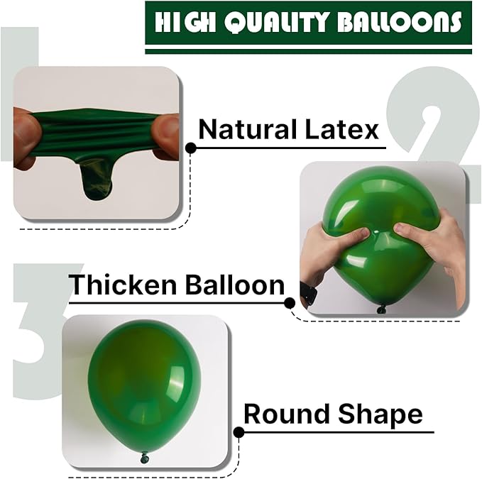 PartyWoo Dark Green Balloons 100pcs Different Sizes of 18 12 10 5