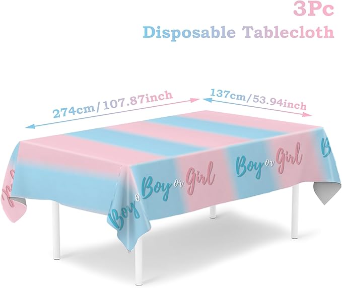 3PCS Plastic Gender Reveal Tablecloths Gender Reveal Party Supplies