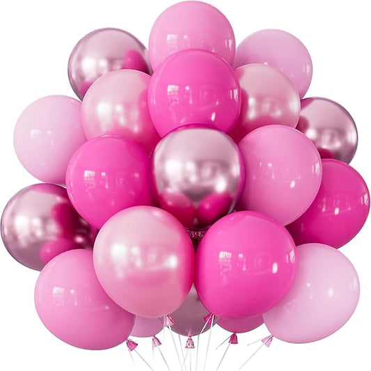 Pink Balloons Set - 12Inch Metallic Chrome Pearl Macaron Light Pink