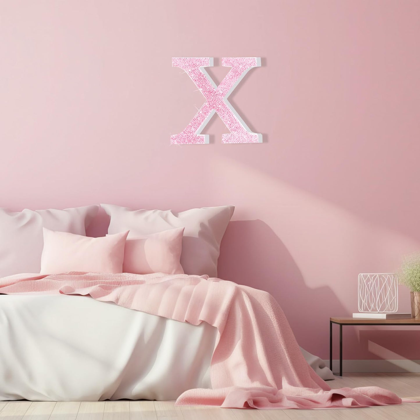 Pink Crystal Diamond Letter Wall Decor, Glitter Wooden Bling