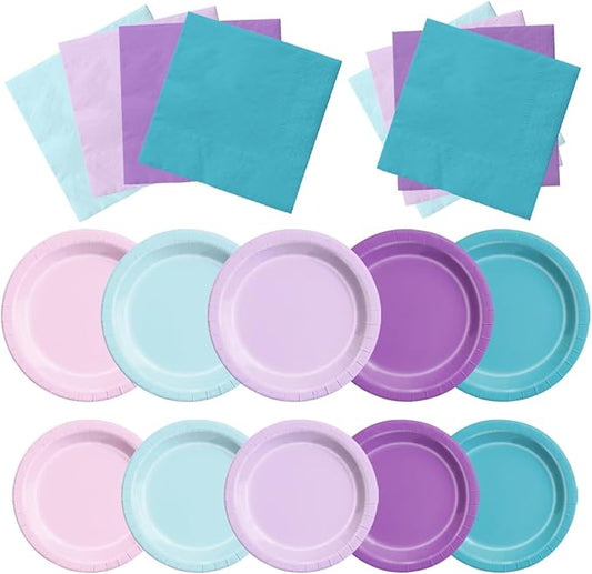 Mermaid Birthday Decorations 150Pcs Pink Blue Purple Plates and