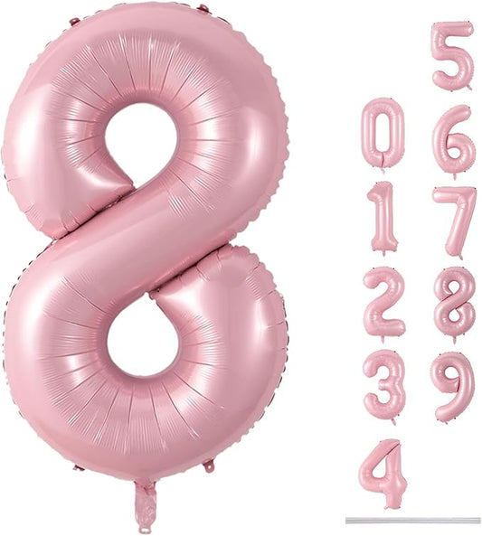 Pastel Pink 8 Balloons, 40" Giant Helium Foil Number 0-9 Light Pink