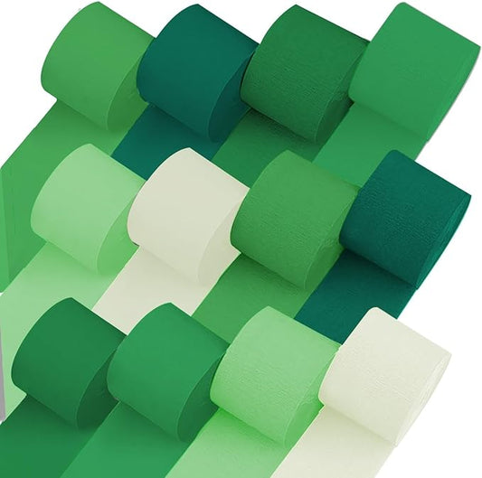 Captain Décor 12 Crepe Paper Streamers Rolls, 984ft Pack of12 Green &