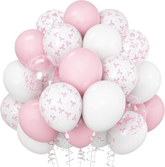 Pink Bow Balloons Light Pink and White Balloon 12inch Clear Bow