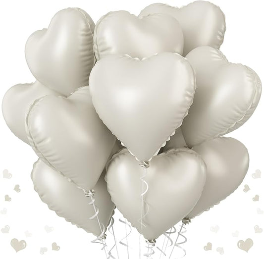 Cream Heart Balloons, 18 Inch Cream Heart Foil Balloons, 12Pcs Boho