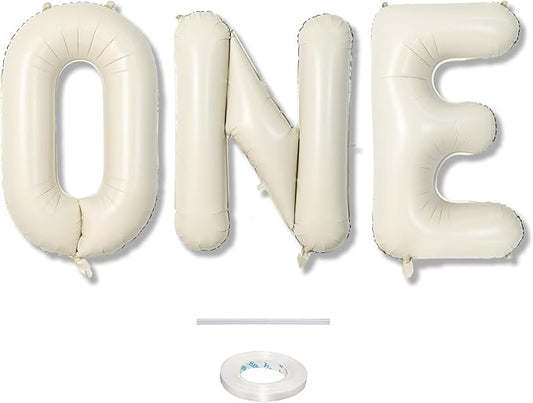40 Inch Beige One Balloons for 1st Birthday, Cream White Sand One