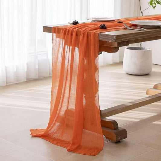 Keketoarrange 3pcs Orange Gauze Rustic Cheesecloth Table Runner 120