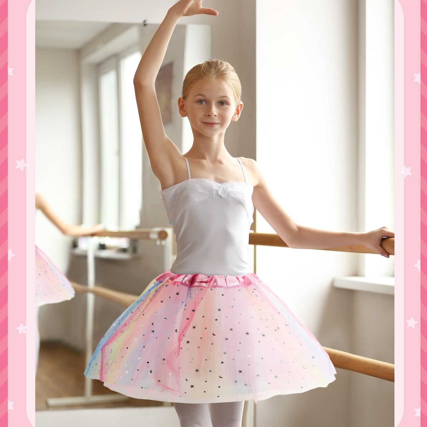 JaGely 9 Pcs Ballet Tutu for Girls Rainbow 3 Layers Fluffy Multicolor