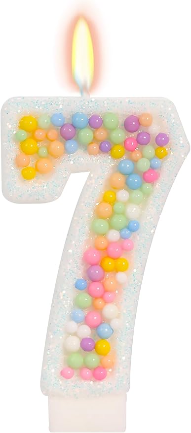Number 7 Birthday Candle - Colorful Macaron Candles, 7 Candle