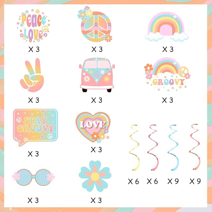 30 Pieces Groovy Hanging Swirls Groovy Retro Hippie Boho Party