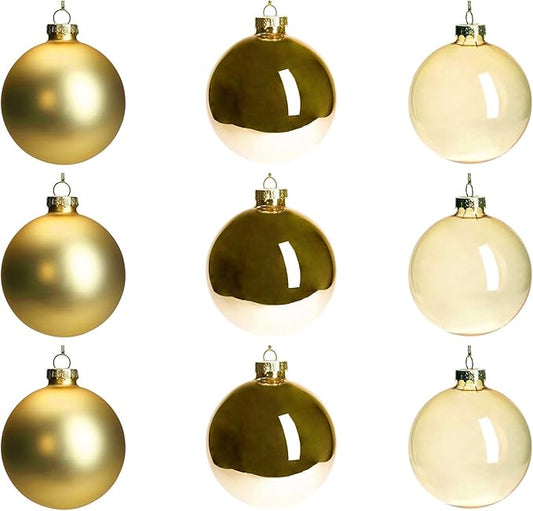 DN DECONATION Gold Glass Christmas Ornaments, Set of 9, 3.15' Hanging