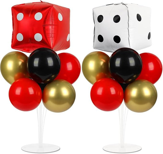 Casino Party Balloons Stand Kit 2 Sets with 2 Dice Foil Balloons