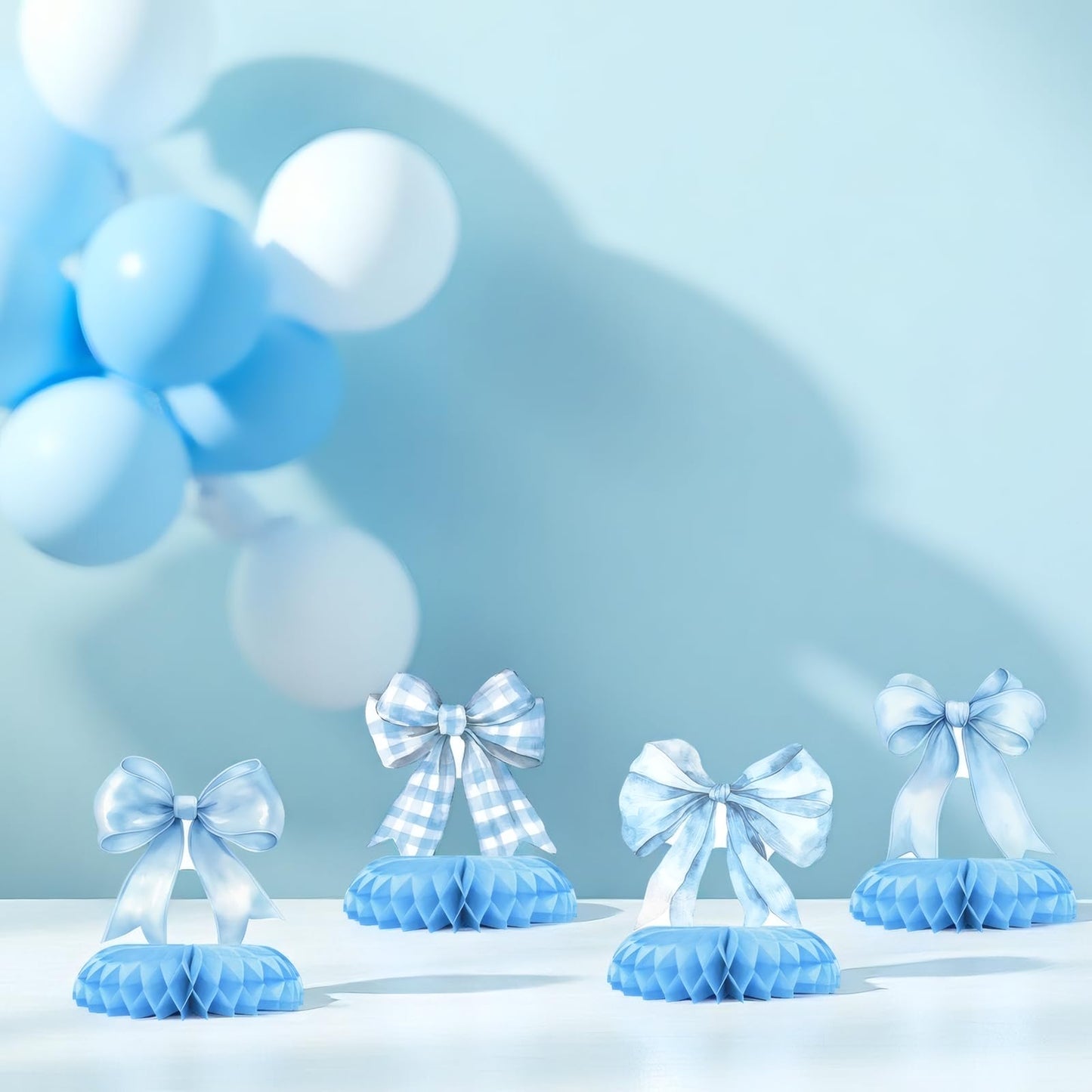 Blue Bow Baby Shower Centerpieces – 12PCS Coquette Honeycomb Table
