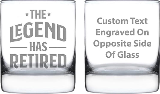 Custom The Legend Has Retired Personalized Whiskey Rocks Glass Funny