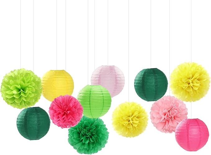 Hawaiian Summer Pool Party Decorations Paper Flowers Lanterns 15pcs
