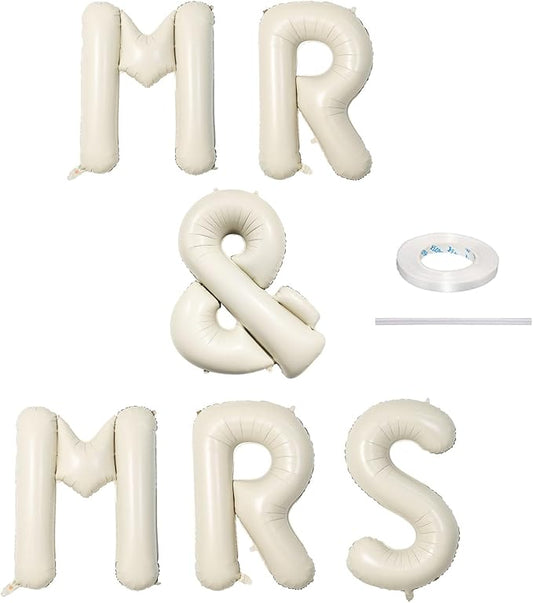 40 Inch Beige MR & MRS Balloons for Wedding Decor, Large Cream Mr and