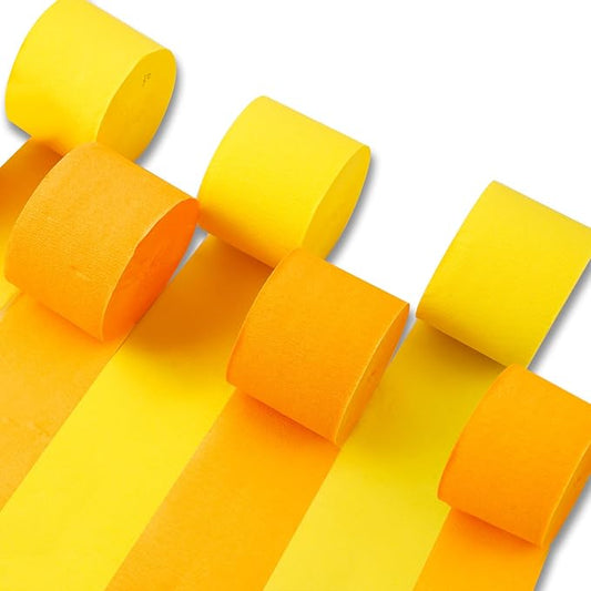 PartyWoo Yellow Crepe Paper Streamers 6 Rolls 492 ft Pack of Pastel
