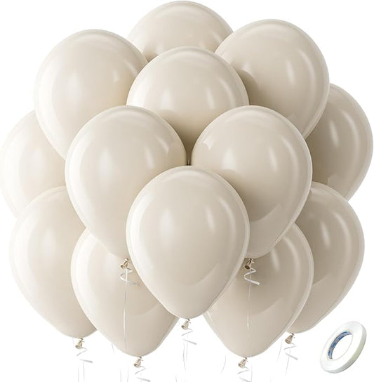 Bezente White Sand Latex Party Balloons - 100 Pack 12 inch Round