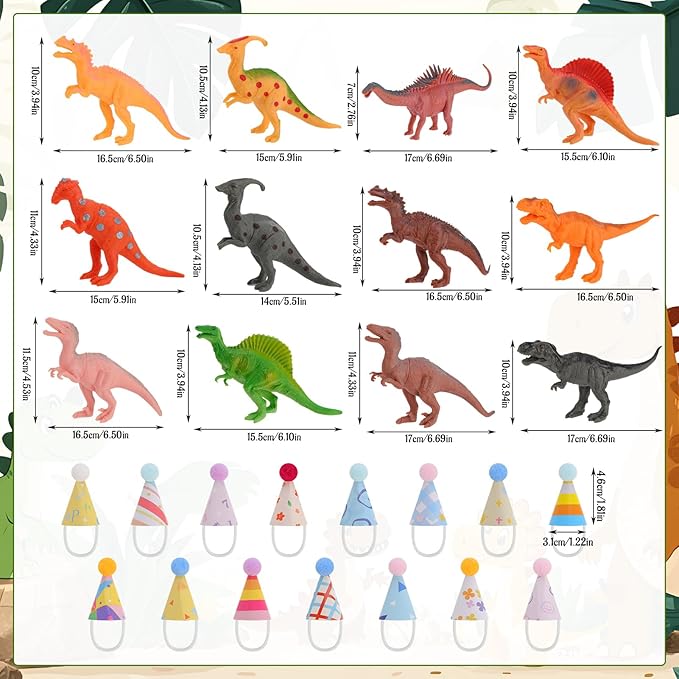 27 Pcs Dinosaur Birthday Cake Topper Mini Birthday Hat Animal Figure