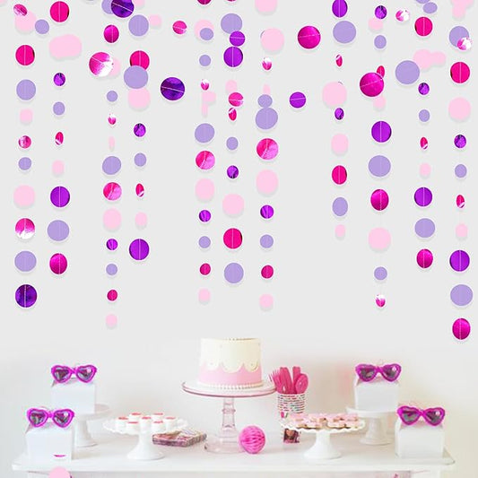 Pink and Purple Party Decorations Circle Dots Garland Hot Pink