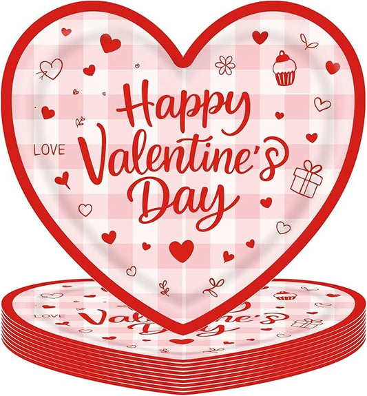 30 PCS Valentine's Day Plates Heart Shaped Plates 9 Inch Disposable