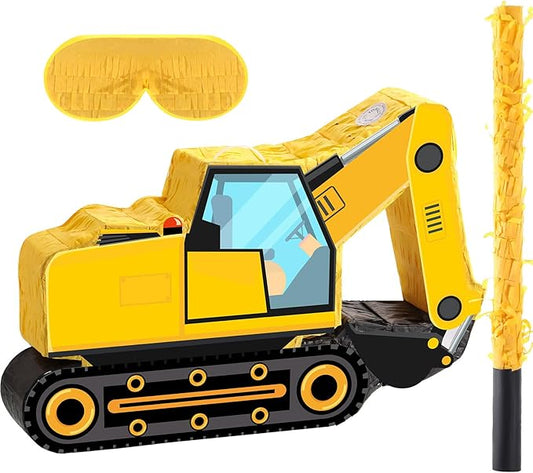 Construction Dump Excavator Piñata with Blindfold and Bat Tractor
