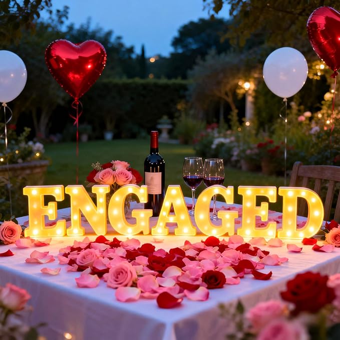 Engagement Party Decorations Engaged LED Light Up Letters With Rose