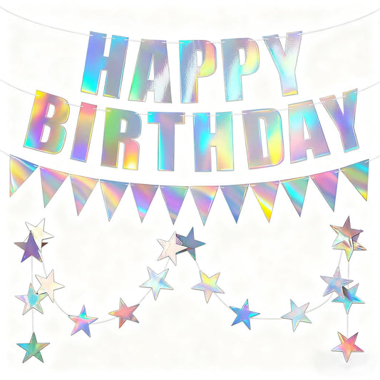 Iridescent Happy Birthday Banner Iridescent Birthday Decoration Shiny