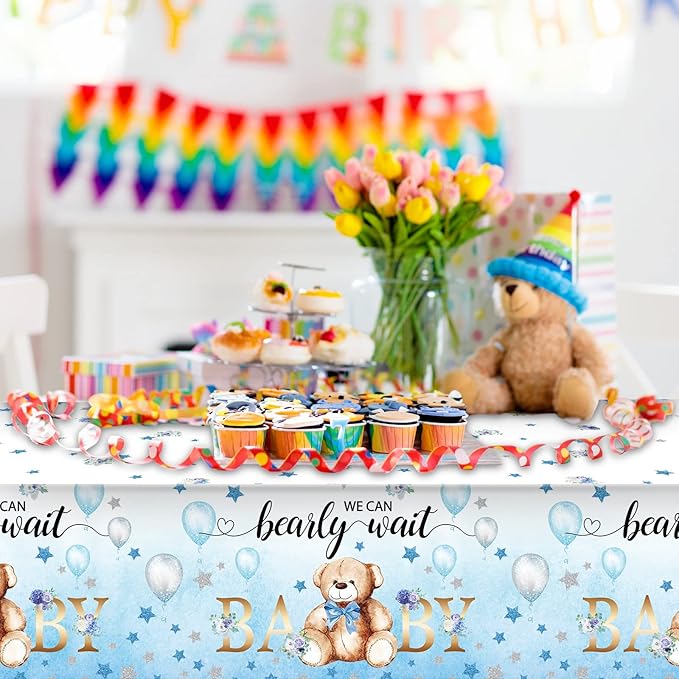 Tegeme 6 Pack Bear Baby Shower Tablecloth Plastic Bear Table Cover We