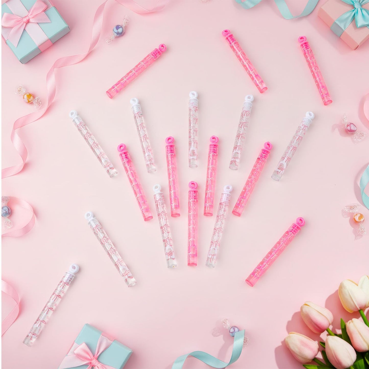 Rotatingpals 32 Pcs Pink Bow Bubble Wands Cute Bubbles Party Favors
