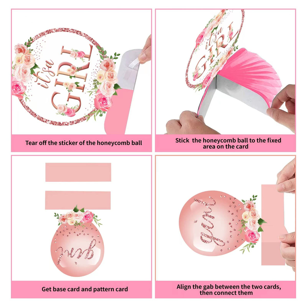 Aodocuto 12Pcs Pink Rose Gold Baby Shower Decorations Honeycomb