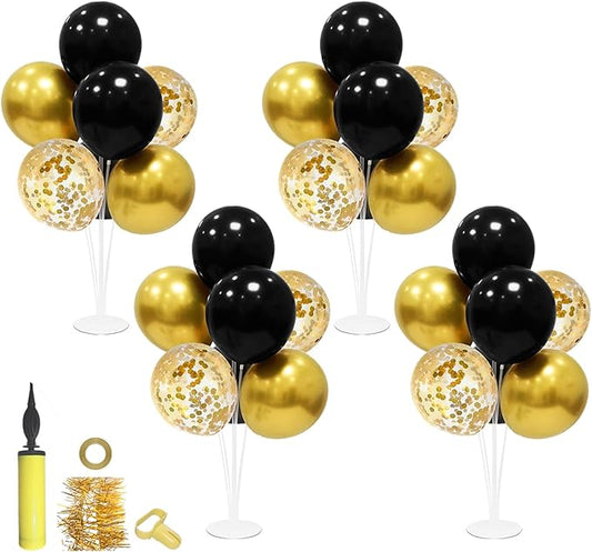 Black and Gold Party Decorations 4 Set Balloon Stand Table