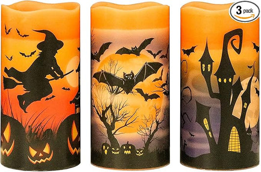 Halloween Flameless Flickering LED Candles with 6 Hour Timer Battery