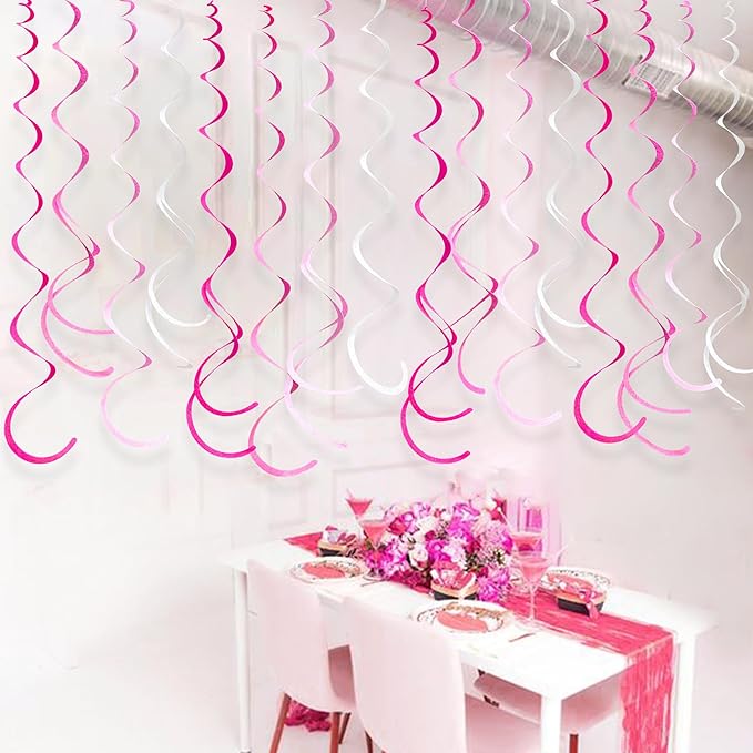 36 Pcs Hot Pink Hanging Swirl Decorations Ombre Pink White Felt Swirl