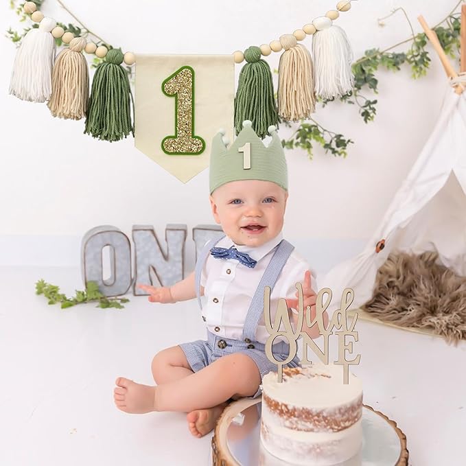 Wild One High Chair Banner for 1st Birthday Party Boy Decorations