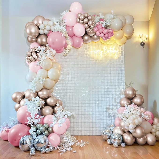HILAVO Pink and Gold Balloons 12 Inch Pastel Light Baby Pink Double