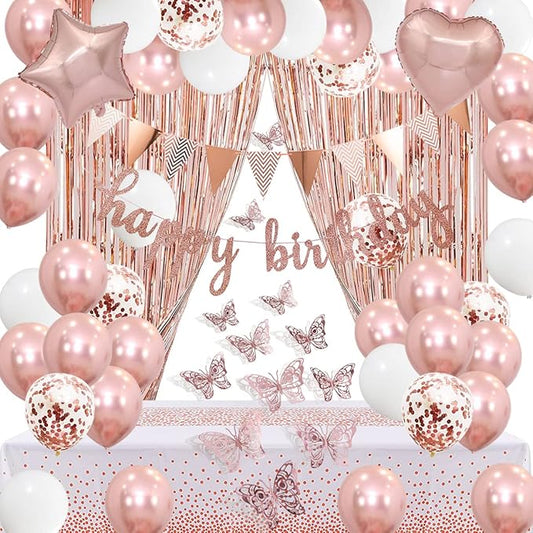 Rose Gold Birthday Decorations Rose Gold Happy Bday Banner Balloons
