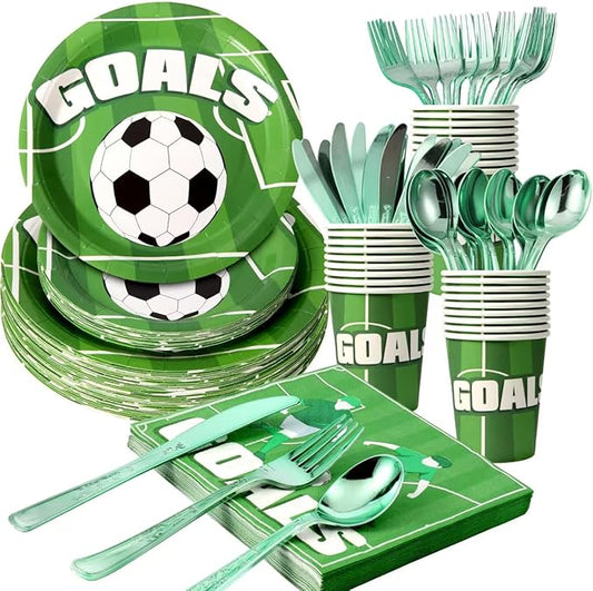 175 Piece Soccer Themed Disposable Plate Set for 25 Guests Party