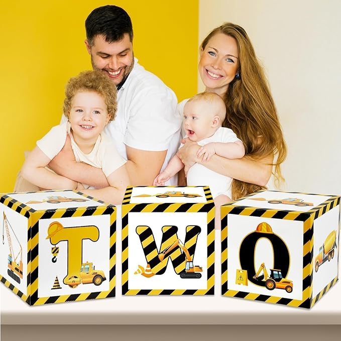 3PCS Construction 2nd Birthday Party Decorations Balloon Box Truck