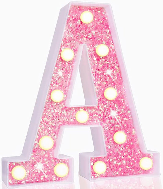 Pooqla LED Marquee Letter Lights, Light Up Pink Letters Glitter #3