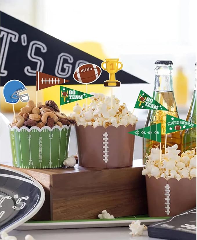 96 Pieces Football Themed Cupcake Toppers Cocktail Toothpicks Fruit